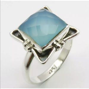 925 Silver Cushion Cut Blue Lace Agate Ring 6.75